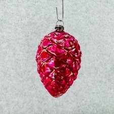 Vtg Blown Glass Pinecone Christmas Ornament 3" Tall Fuchsia Pink Textured Japan
