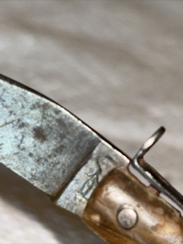 Antique Asian? Pocket Knife Lock Back Blade Celluloid & Metal Handle 1.