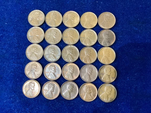 1909-VDB Lincoln Wheat Cent Lot of 25 Coins XF+ Range One Year Type   E1535