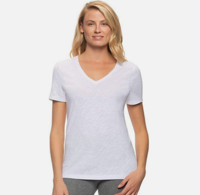 Felina Women's Slub Jersey V-Neck Tee Short Sleeve T-Shirt(WHITE, XL) NWT