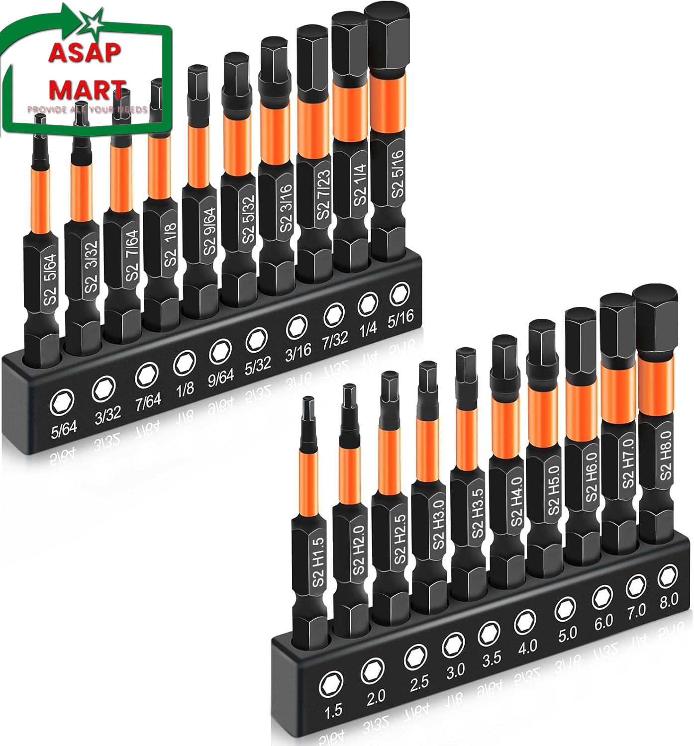 20PCS Premium Hex Bit Set, Impact Hex Head Allen Wrench Drill Bit Set (Metric&Sa