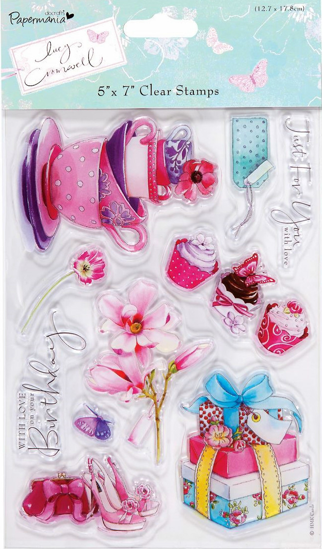 Papermania Stamp Set Shoes Teacups Cupcakes Flowers With Love Birthday Butterfly