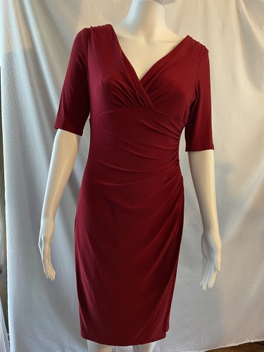 Lauren Ralph Lauren Dress 6 Red Ruched 