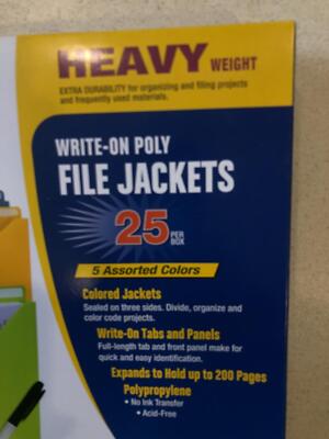 C-Line Write-On Poly Jackets 25 Per Box Assorted Colors