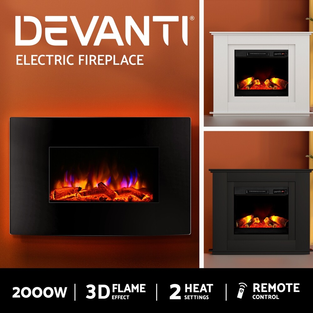 Devanti 2000W Electric Fireplace Mantel Fire Heater 3D Log Flame