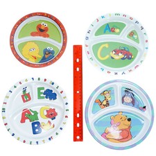 Set of 4 Children's Divided Plates Melamine -1 Pooh, 1 Sesame Street 2 Alphabet
