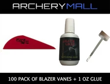 100 Pack of Blazer Vanes with a Death Grip Fletching Glue - RED