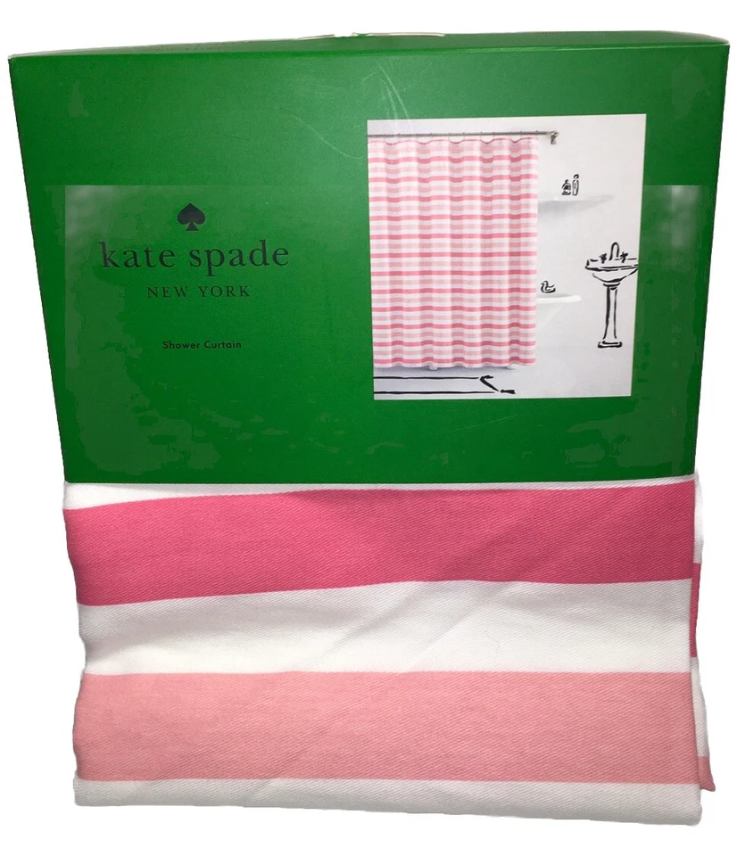 KATE SPADE New York FOLIAGE RAYAS TELA CORTINA DE DUCHA ROSA-BLANCO 72x72 NUEVO CON ETIQUETAS Foto 2 de 3