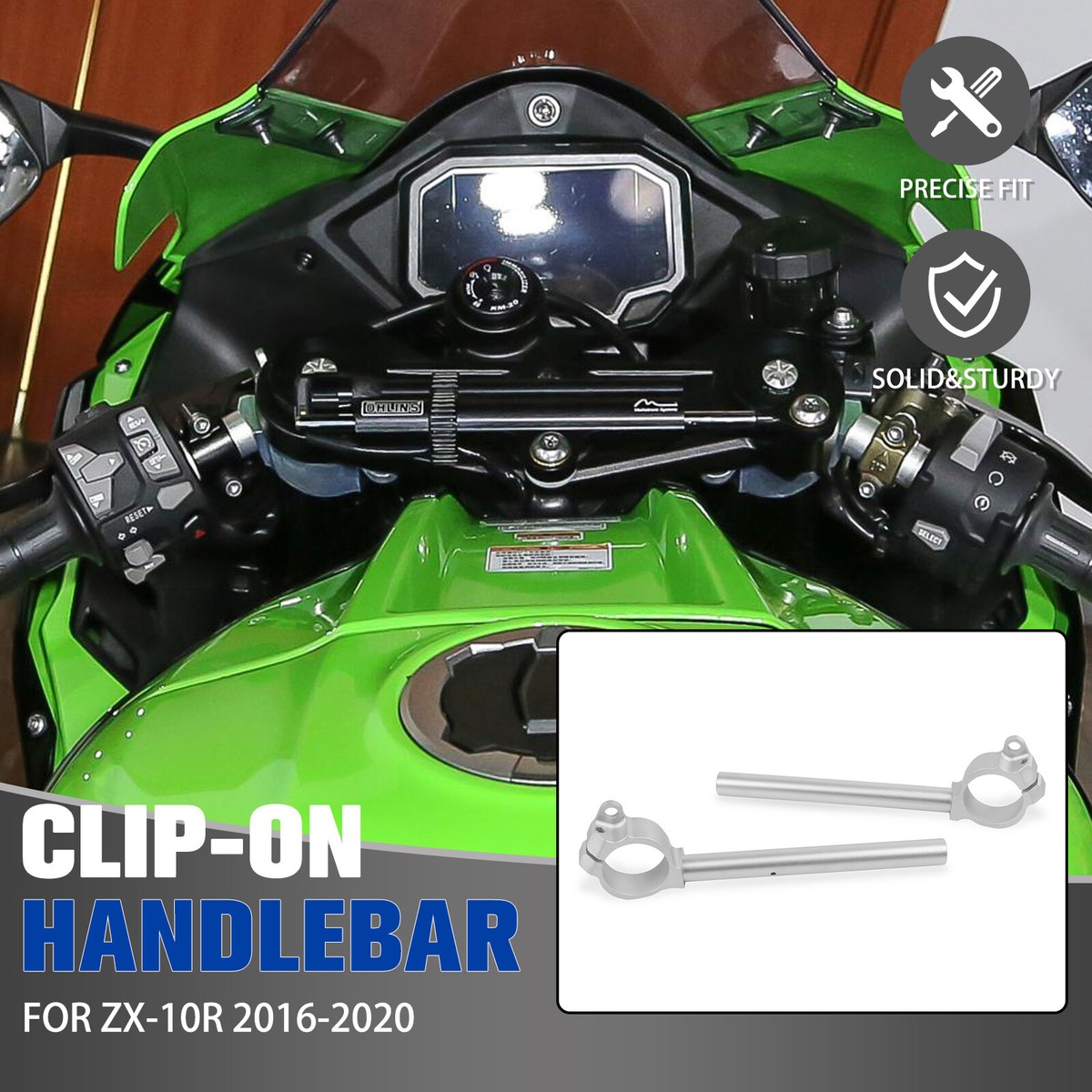 Silver Handlebar Handle Bar Clip On For Kawasaki Ninja ZX-10R