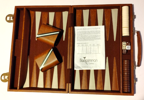 Vintage Cardinal Backgammon Set w Brown Cream Chips Dice Case Instructions 70’s