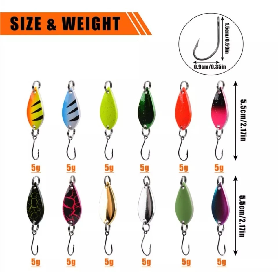 Forelle Trout Spoons Set in Tackle Box 12 Stück 5 Gramm Angeln Spinner Blinker - Bild 3 von 4