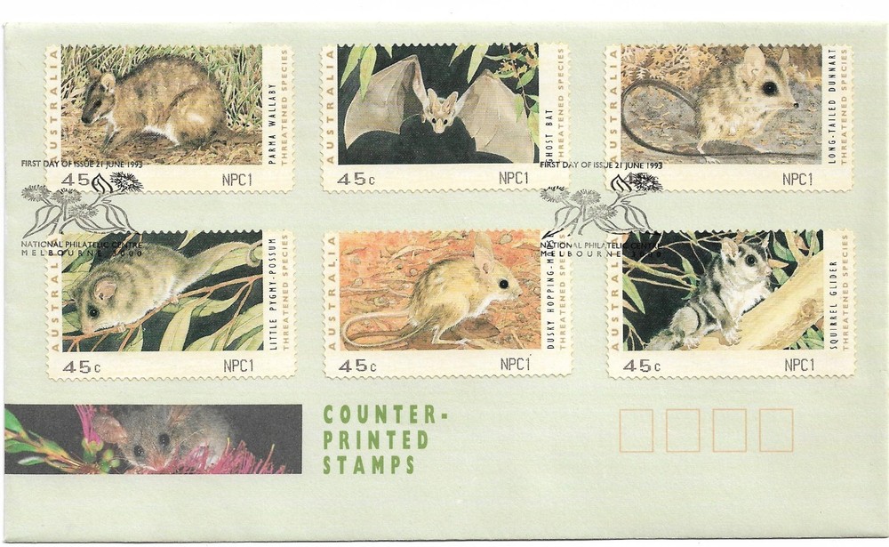 1993 FDC Counter Printed Stamps NPC Set of 6 FDI Nat Philatelic Centre Vic 3000