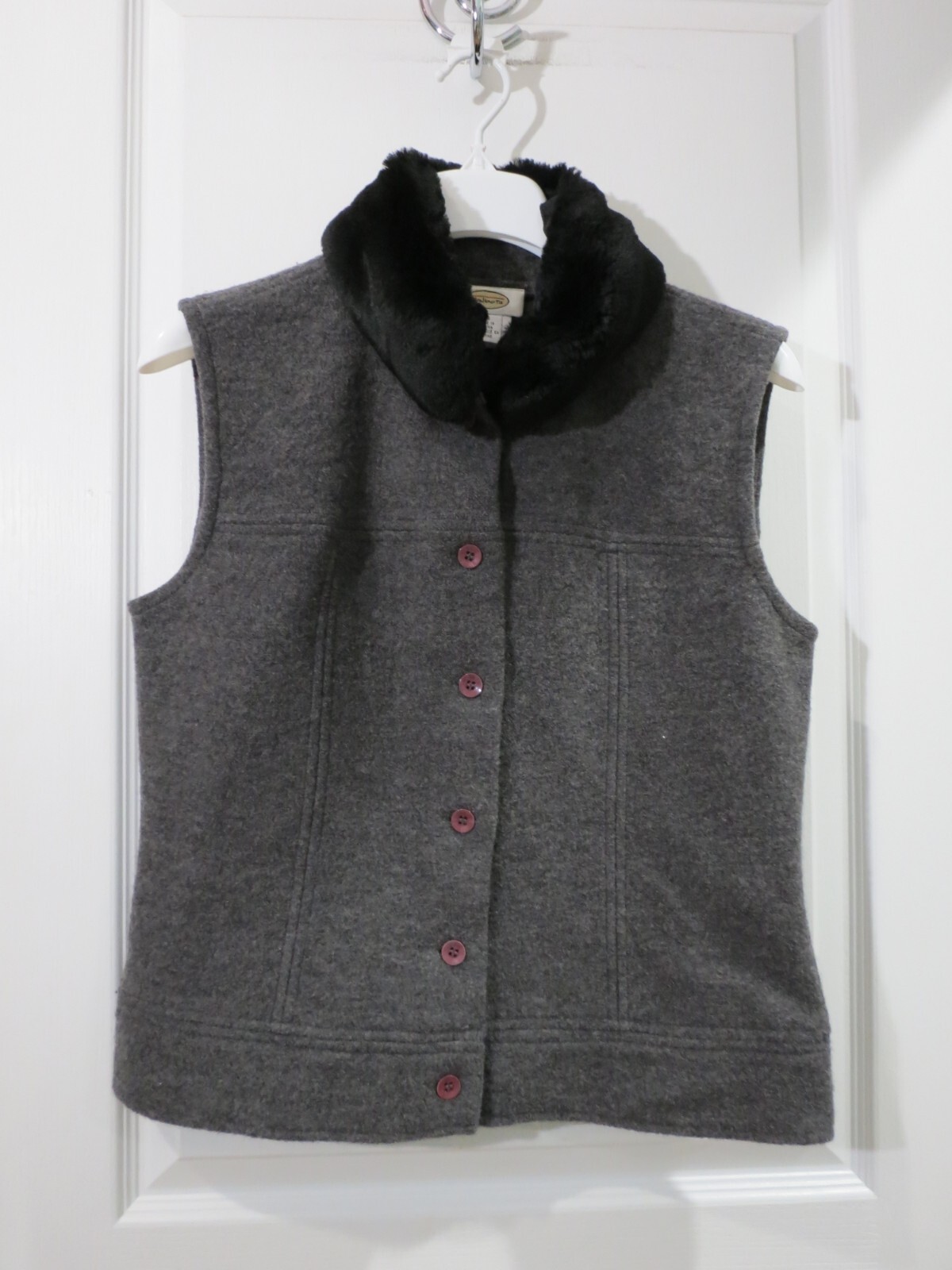 Talbots 100% Wool Solid Gray Full Button Vest w/ … - image 1