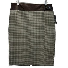 Lauren Ralph Lauren Faux Leather Trim Herringbone Pattern Skirt - Brown - 12P