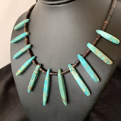 Blue Jasper Shell Bead Navajo Sterling Silver Choker Necklace 20'' 11463