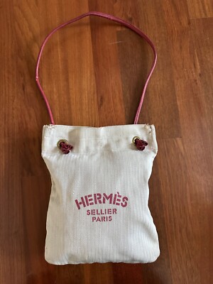 AUTHENTIC HERMES Aline PM Shoulder Bag Canvas Beige Red