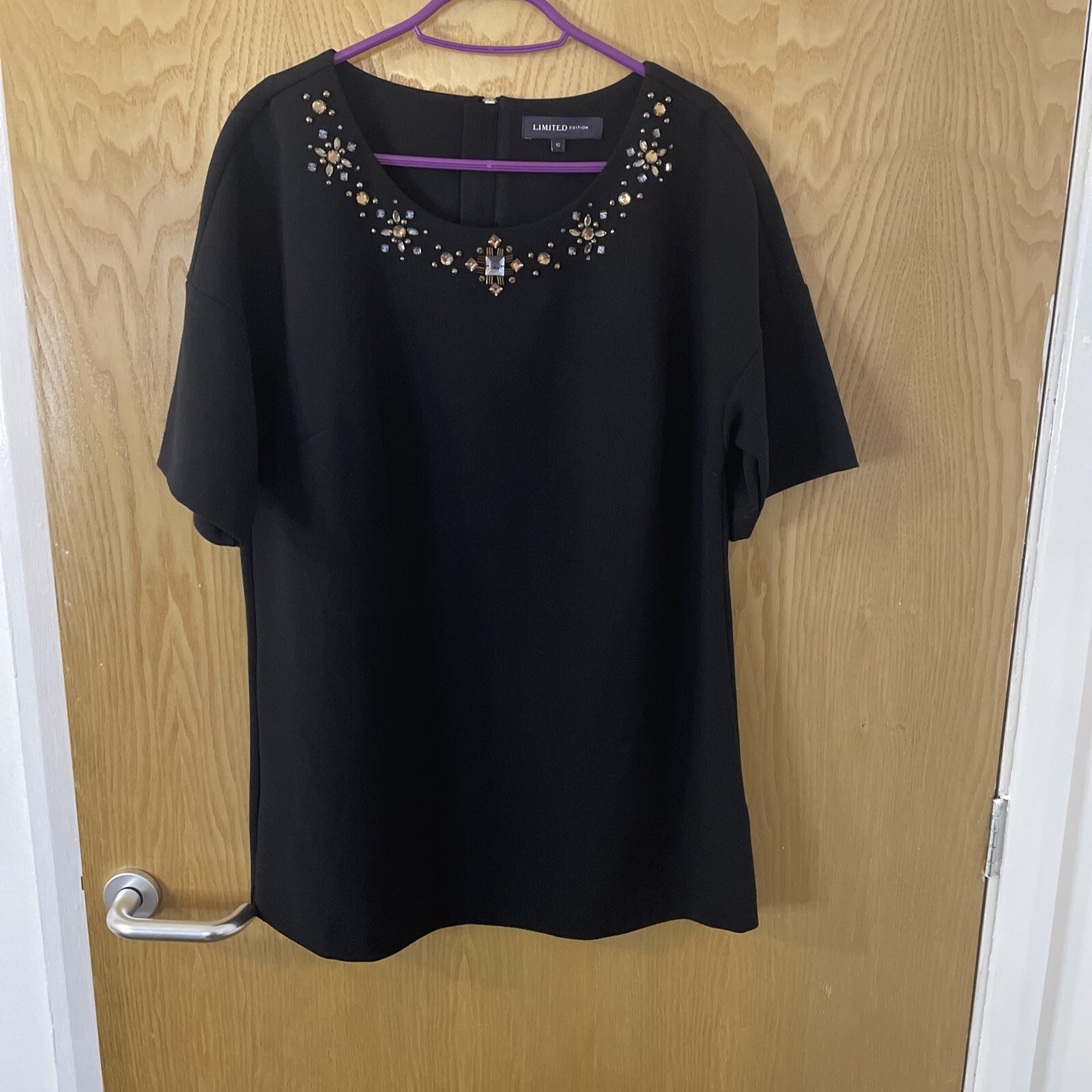 M&S Limited Edition Black Blouse Beaded Neckline UK Size 12