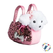 Labradoodle Dog Plush Pet Plush Bag Set - 3pcs - w/ Reversible Sequins & Charm