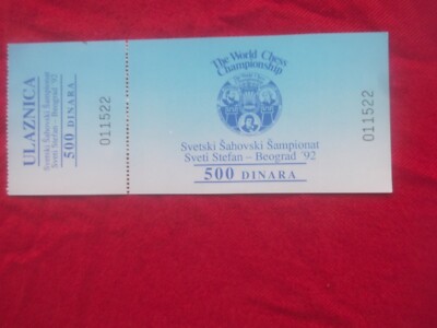 Chess ''World Cup'' 1992 Bobby Fischer - Boris Spasski, Original Ticket, Chess, RARE
