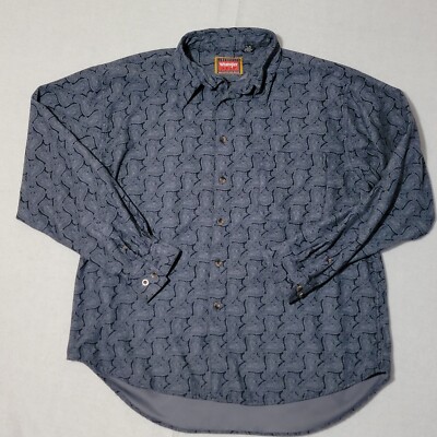 Wrangler Hero Shirt Men's XL Long Sleeve Button Up Blue Paisley
