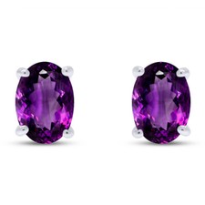 6x4MM Oval Cut Simulated Amethyst Push Back Stud Earrings Solid Sterling Silver