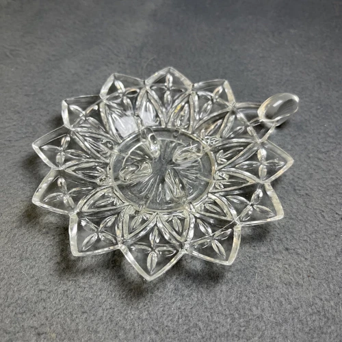 Candle Holder Federal Clear Glass Single Chamber Maid Flower Star Design VTG