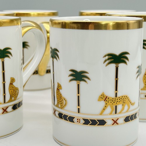 Set 6 CHRISTIAN DIOR Casablanca MUGS Minty LEOPARDS PALM TREES Gold Trim UNUSED - Picture 4 of 24