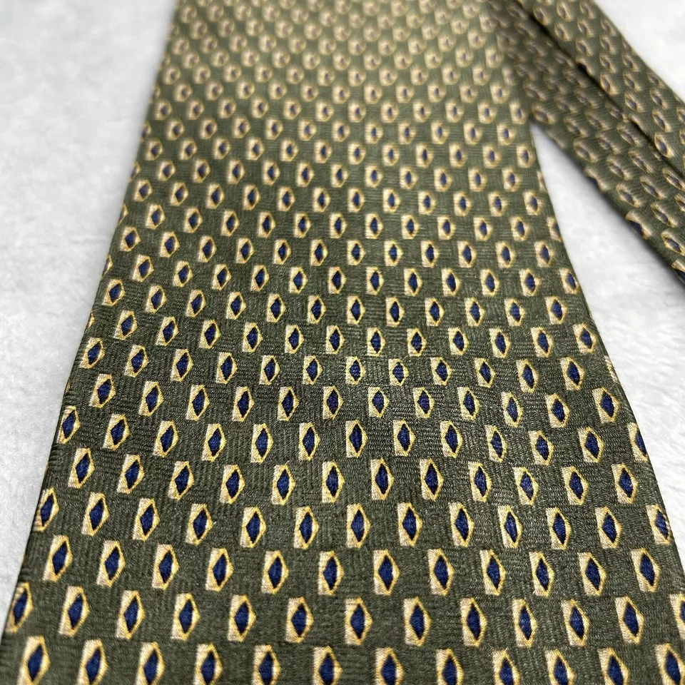 Corbata para hombre NEO BILL BLASS 100 % seda hecha en Corea abstracta moderna verde oliva Foto 3 de 4