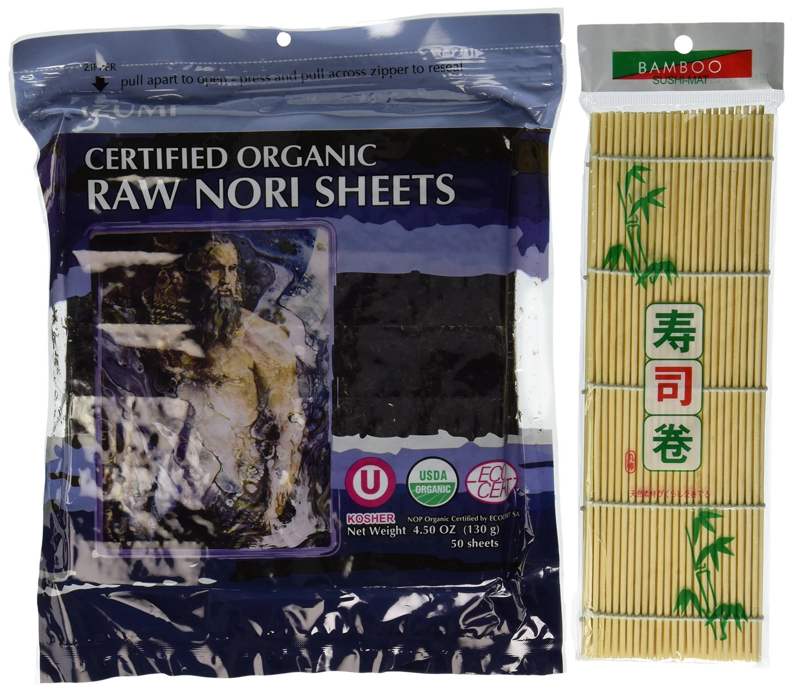 Raw Organic Nori Sheets 50 qty Pack + Free Sushi Roller Mat! - Certified Vegan,
Opens in a new windo
