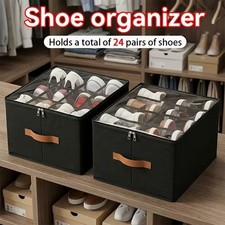 Clear Lid Shoe Storage Bins - 2 Pack Stackable Organizers for All Shoe Types