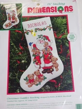 Dimensions Christmas Cuddles Stocking Counted Cross Stitch Kit 8473 Bears Santa