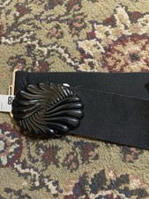 VTG Retro 80's Belt Black Wide Elastic Belt With Swirl Buckle