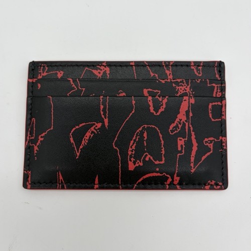 Alexander McQueen Graffiti Card Holder Black Red Leather Wallet Made in Italy