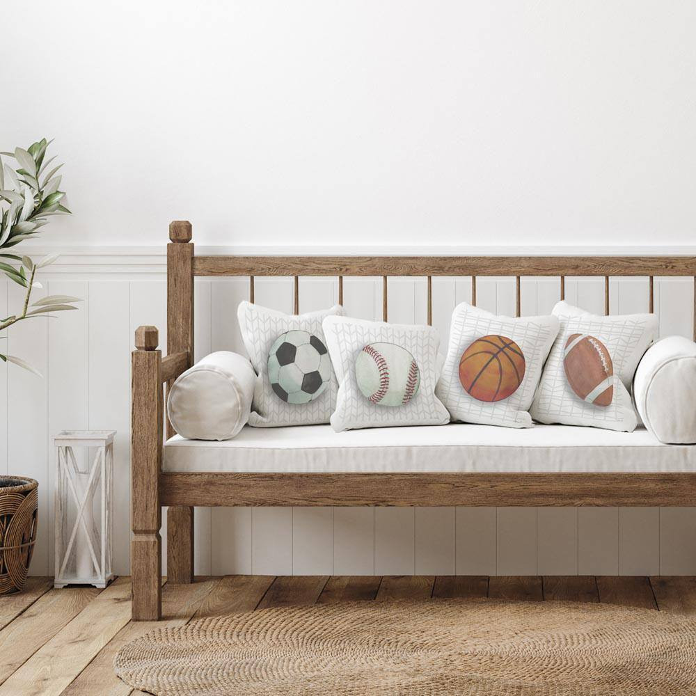 Sports Balls on Geometric Off-White Geometric Polyester 18 In. X 18 In. Throw Pi thumbnail 6