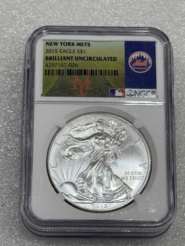 2015 Silver Eagle NGC Brilliant Uncirculated ~ Rare New York Mets Label NO SPOTS