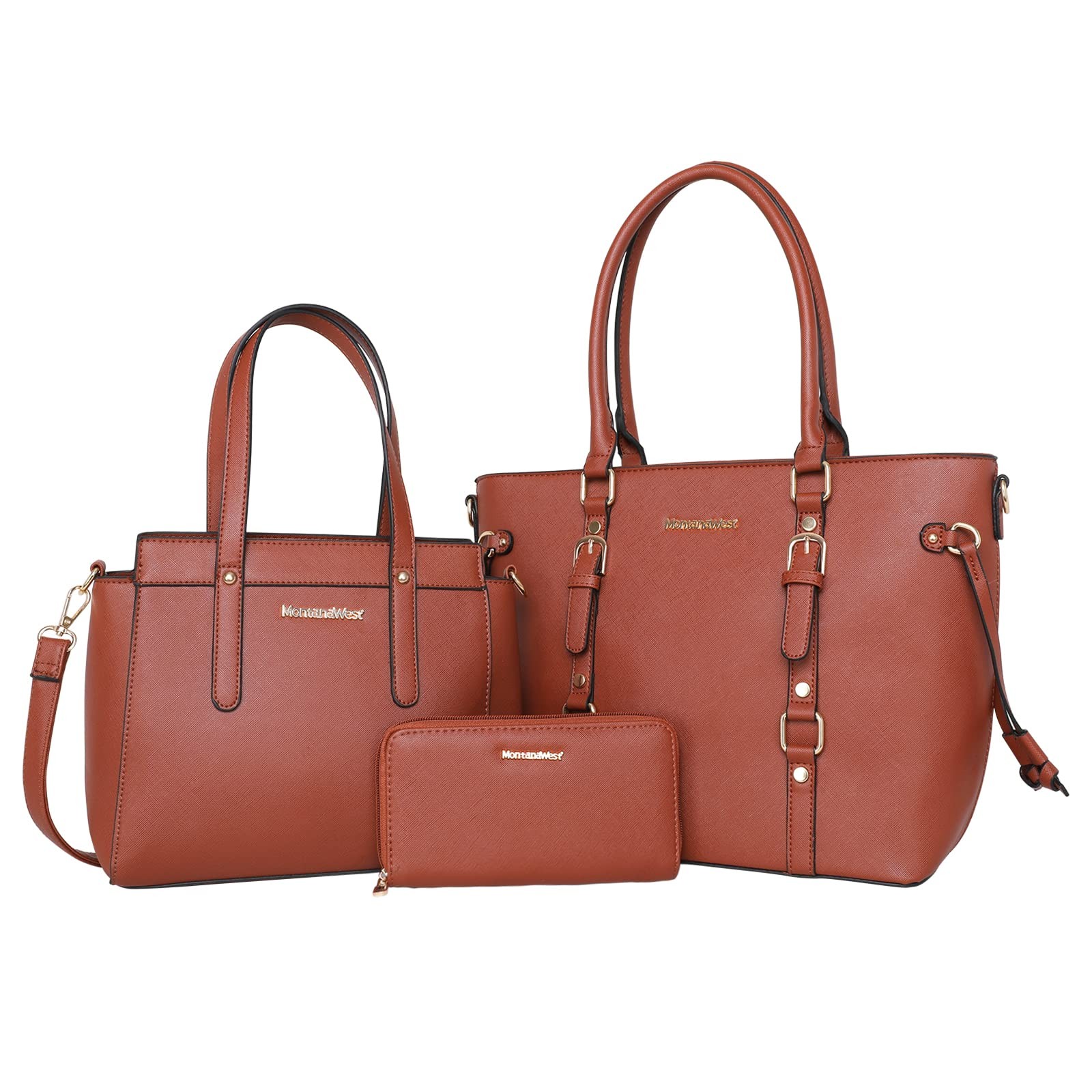 Montana West 3PCS Purses for Women Tote Bag and Wallet Set Large, 3pcs Brown