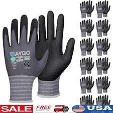 Nitrile Coated Gloves Breathable Grip Comfort Durable Abrasion Resistant 12 Pack