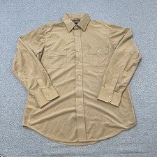 Vintage 80s Sears Button Up Shirt Terry Cloth Camel Brown Large