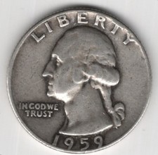 1959 D QUARTER 90% SILVER 25 CENTS DENVER MINT UNITED STATES OF AMERICA USA 25¢