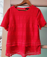 Banana Republic Red Lace Blouse L Short Sleeve Layered Top