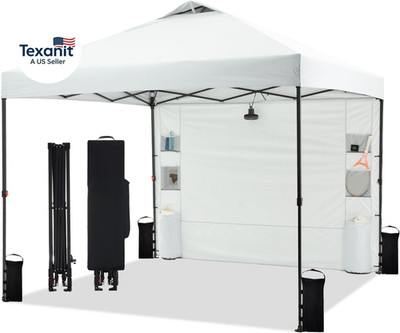 10'X10' Pop up Canopy Tent with 1 Sidewall and 6 Pockets, One Push Setup, Instan