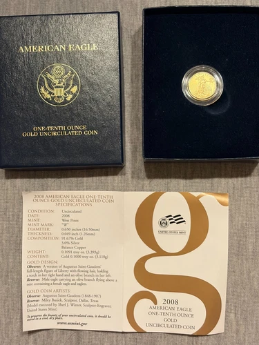 2008-W $5 Gold American Eagle - Burnished Finish - OGP and COA- Key Date - Rare!