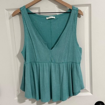 Uncharted Threads Peplum Tank Top Womens XL Blue V Neck Coastal Chic Boho