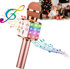 Karaoke Microphone, 4 in 1 Wireless Microphone with LED Lights Handheld Portable