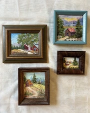 Myla Kerlee Original Oil Paintings Red Barn Rural Landscape mini Framed Art (4)