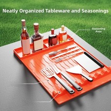 Silicone BBQ Mat with Oil Drain Box Spill Containment Edges and Hanging Storage