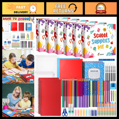 6 Pack Back to School Supplies Kit | 72 Piece Colorful Bundle for K-8 Students