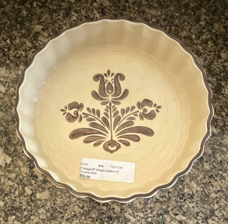 Pfaltzgraff Village 9 in Round Ceramic Pie/Quiche Dish Beige Brown Floral