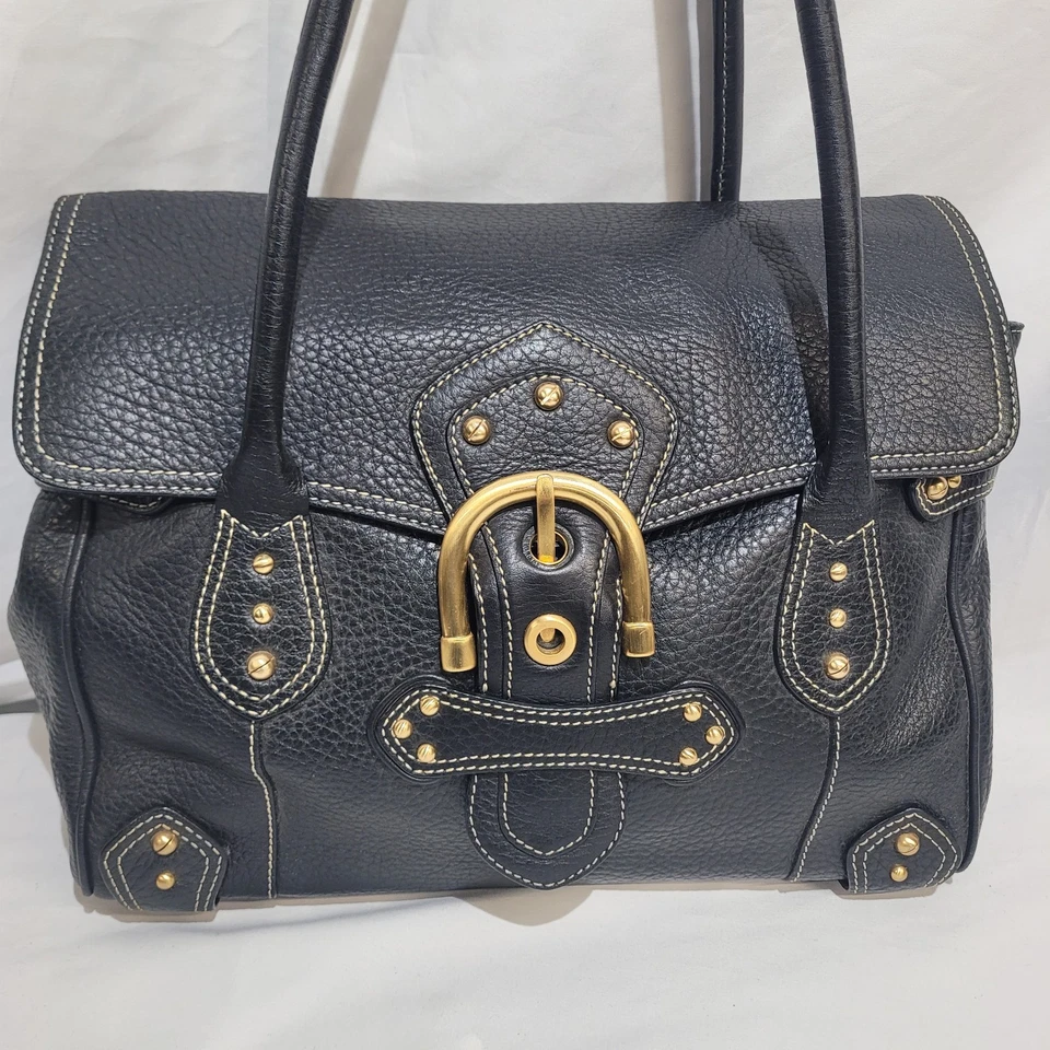 BOLSO DE MANO VINTAGE MAXX NY CUERO NEGRO DORADO Foto 3 de 4