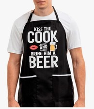 Funny Apron for Men with 2 Large Pockets - Kiss the Cook And Bring Him Beer